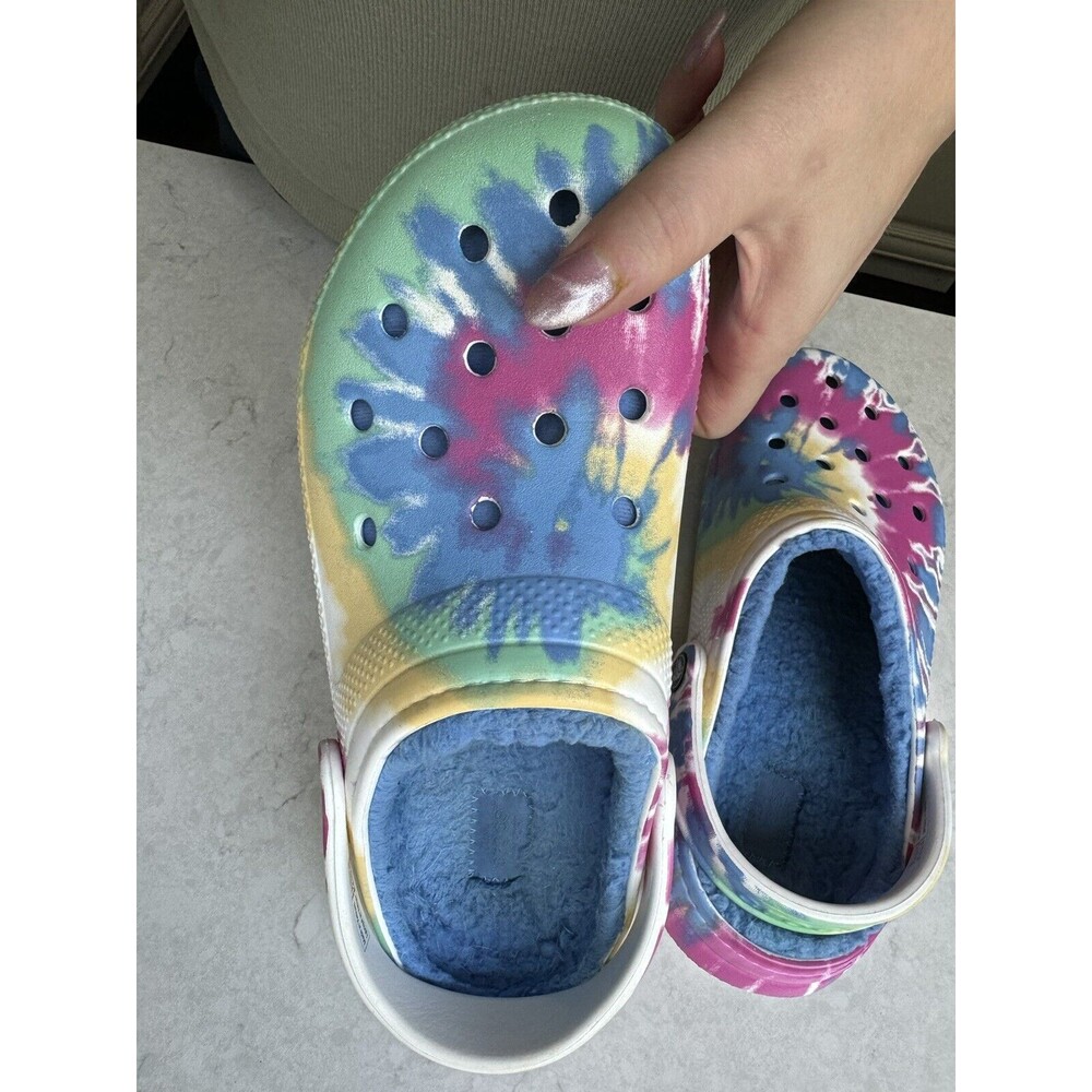 Crocs Classic Lined Tie Dye Powder Blue/Multi Roomy Fit Unisex Size W9 M7 - Picture 4 of 6